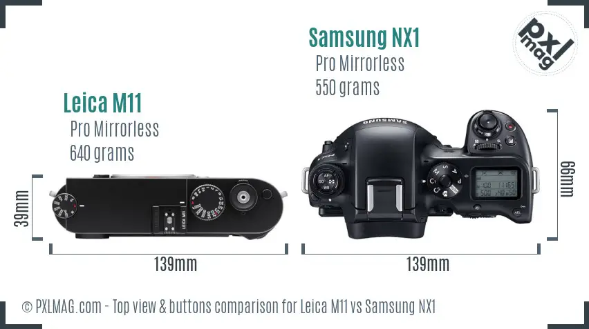 Leica M11 vs Samsung NX1 top view buttons comparison