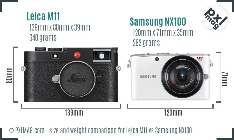 Leica M11 vs Samsung NX100 size comparison