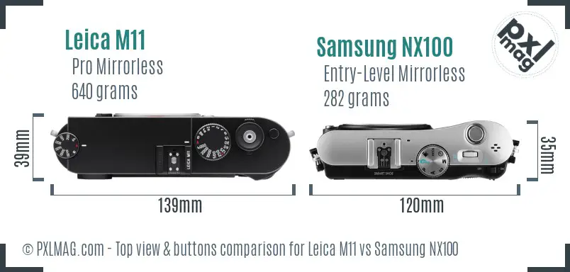Leica M11 vs Samsung NX100 top view buttons comparison