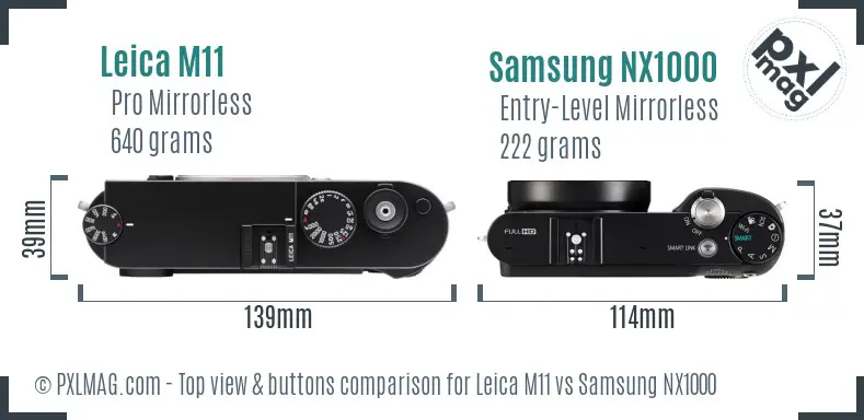 Leica M11 vs Samsung NX1000 top view buttons comparison