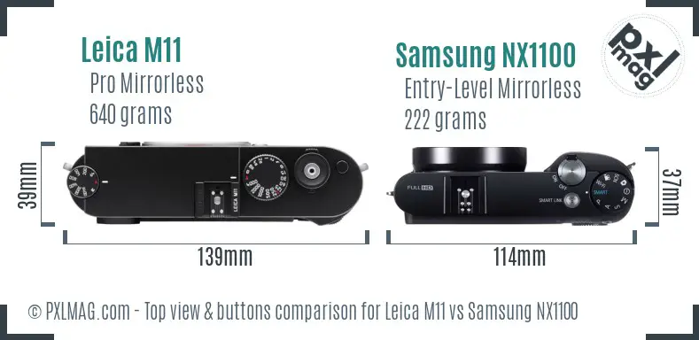 Leica M11 vs Samsung NX1100 top view buttons comparison