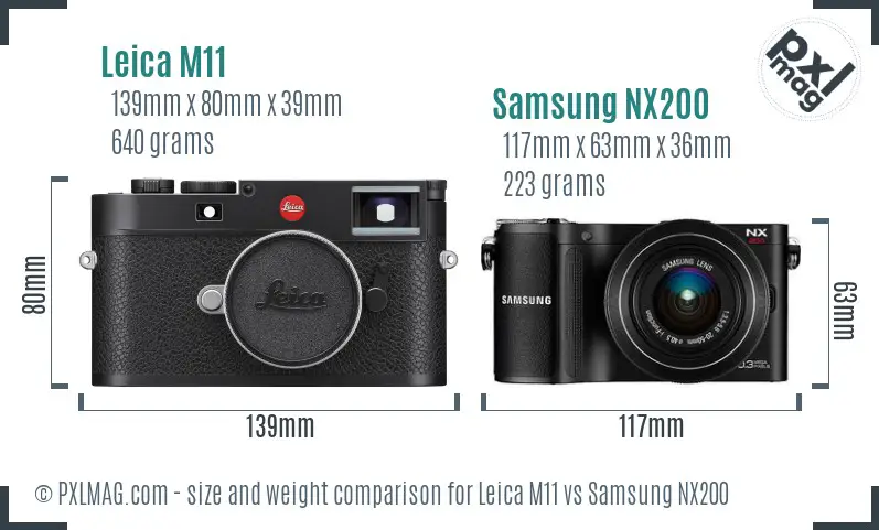Leica M11 vs Samsung NX200 size comparison