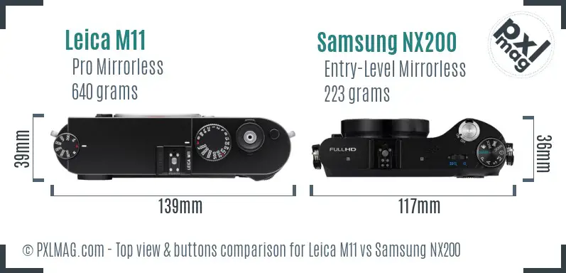 Leica M11 vs Samsung NX200 top view buttons comparison