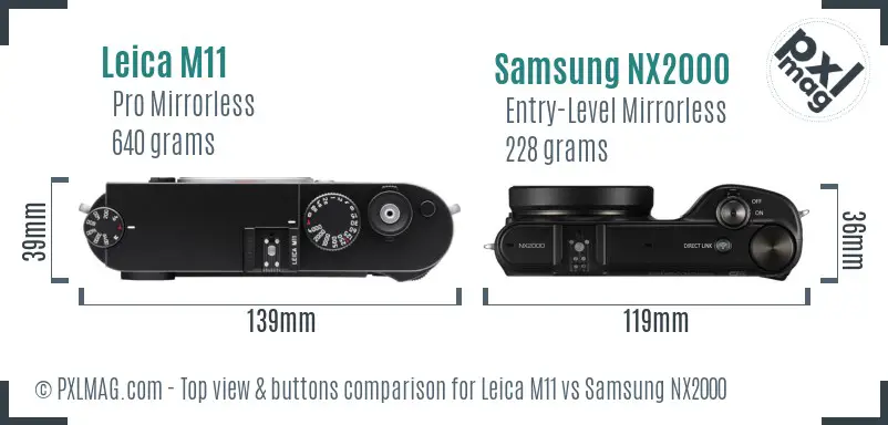 Leica M11 vs Samsung NX2000 top view buttons comparison Leica M11 vs Samsung NX2000 top view buttons comparison
