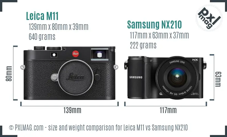 Leica M11 vs Samsung NX210 size comparison