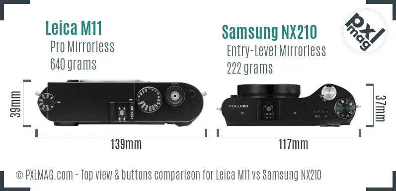 Leica M11 vs Samsung NX210 top view buttons comparison