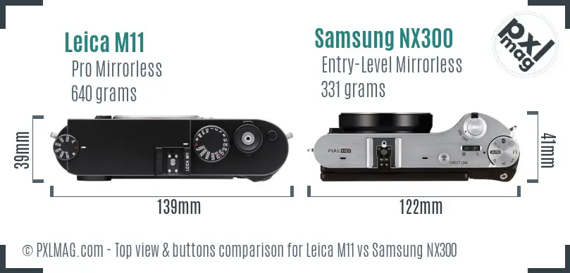 Leica M11 vs Samsung NX300 top view buttons comparison