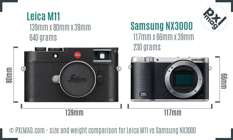 Leica M11 vs Samsung NX3000 size comparison