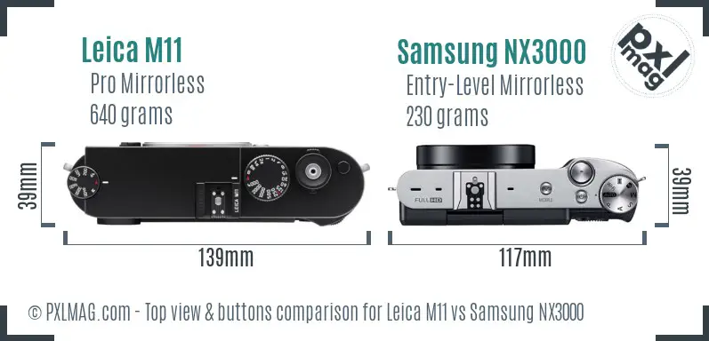 Leica M11 vs Samsung NX3000 top view buttons comparison