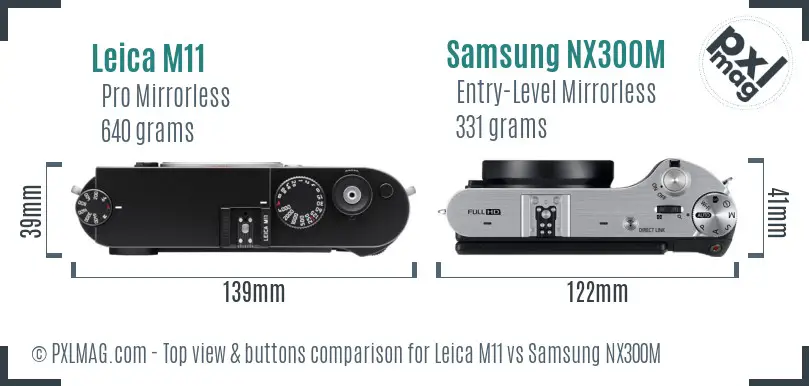 Leica M11 vs Samsung NX300M top view buttons comparison