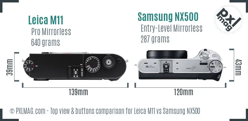 Leica M11 vs Samsung NX500 top view buttons comparison