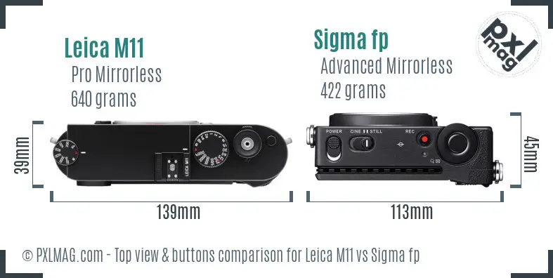 Leica M11 vs Sigma fp top view buttons comparison