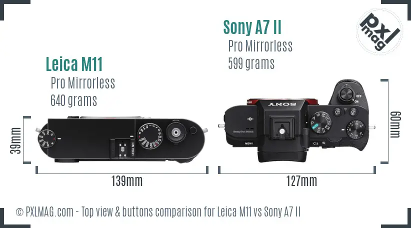 Leica M11 vs Sony A7 II top view buttons comparison