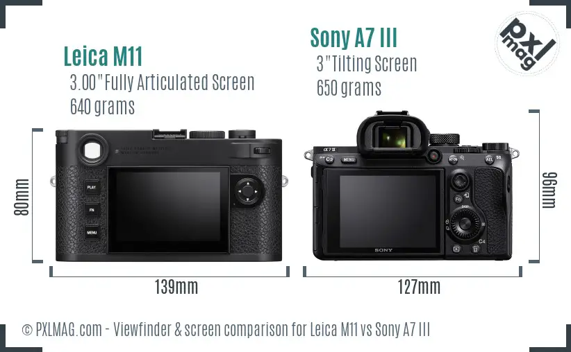Leica M11 vs Sony A7 III Screen and Viewfinder comparison