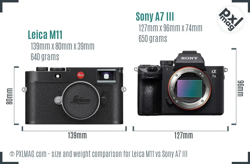 Leica M11 vs Sony A7 III size comparison
