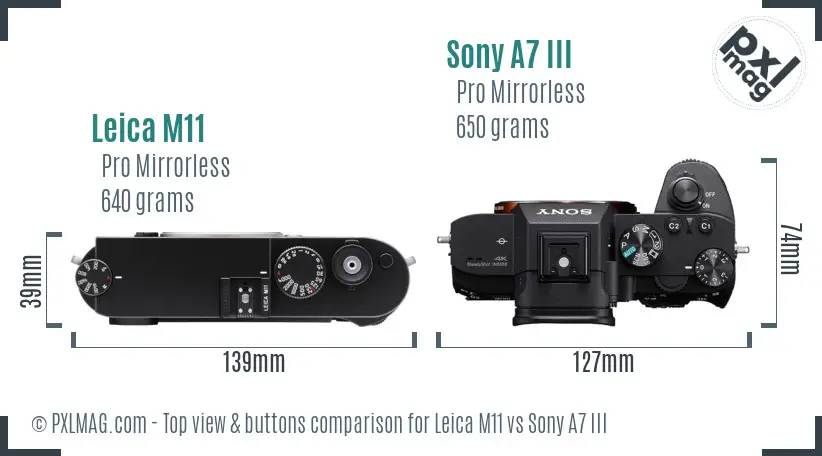 Leica M11 vs Sony A7 III top view buttons comparison