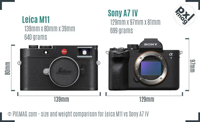 Leica M11 vs Sony A7 IV size comparison