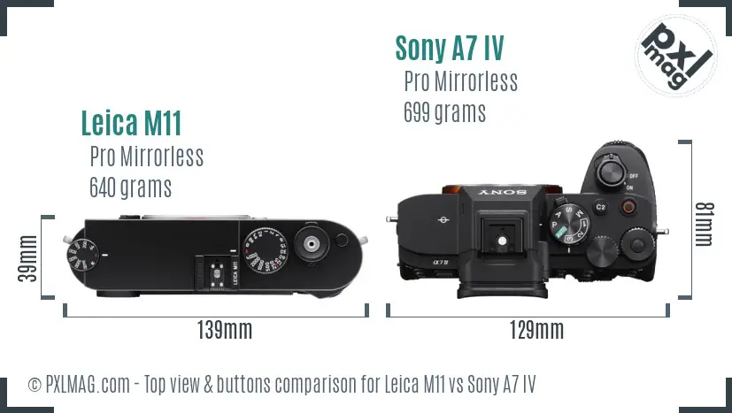 Leica M11 vs Sony A7 IV top view buttons comparison