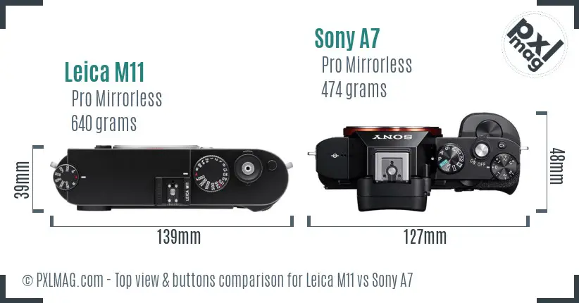 Leica M11 vs Sony A7 top view buttons comparison