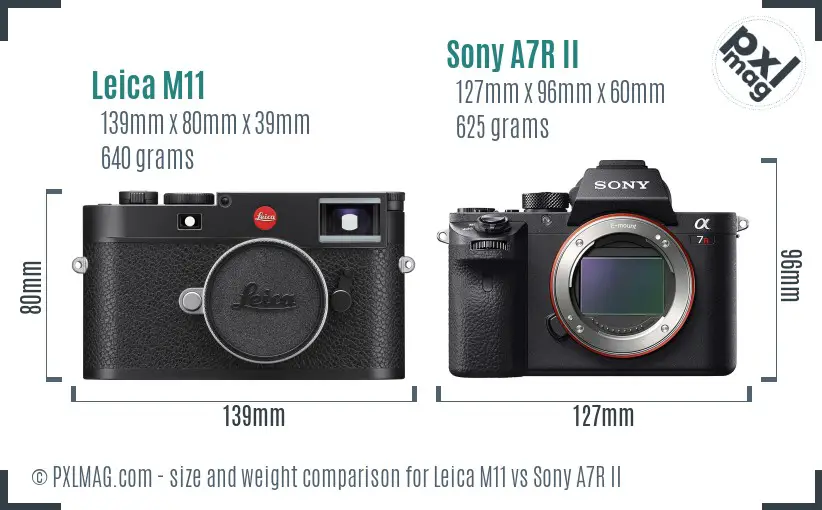 Leica M11 vs Sony A7R II size comparison