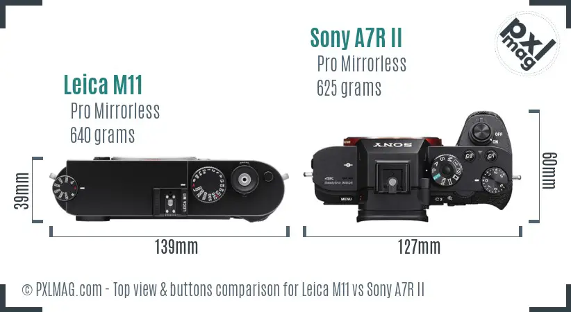Leica M11 vs Sony A7R II top view buttons comparison