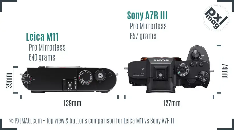 Leica M11 vs Sony A7R III top view buttons comparison