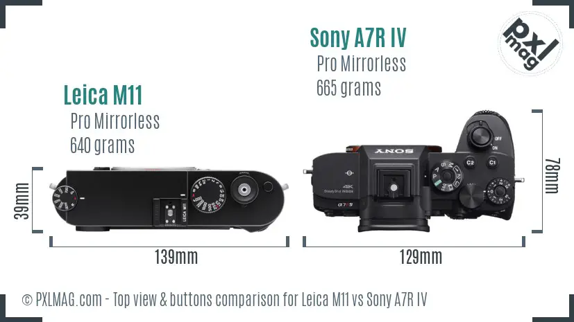 Leica M11 vs Sony A7R IV top view buttons comparison