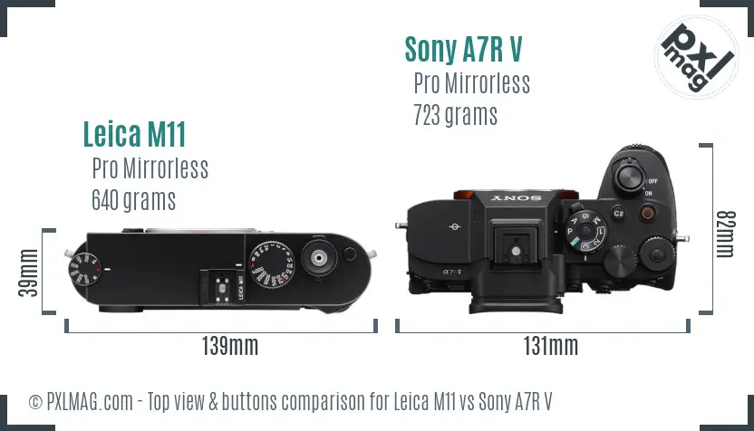 Leica M11 vs Sony A7R V top view buttons comparison
