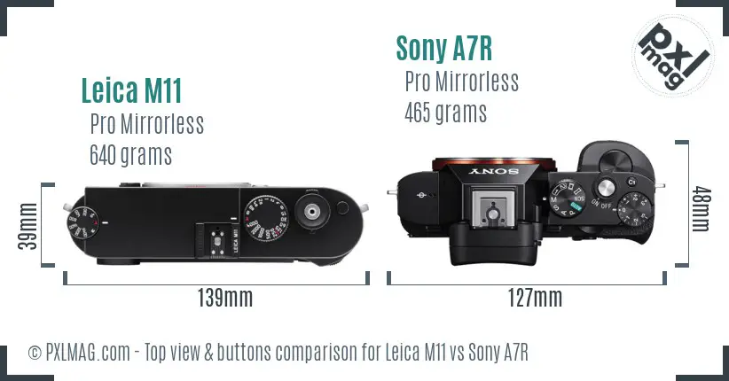 Leica M11 vs Sony A7R top view buttons comparison