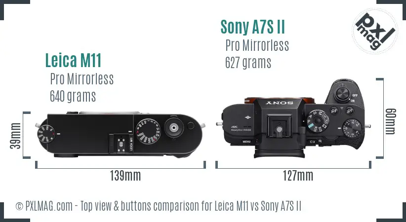 Leica M11 vs Sony A7S II top view buttons comparison