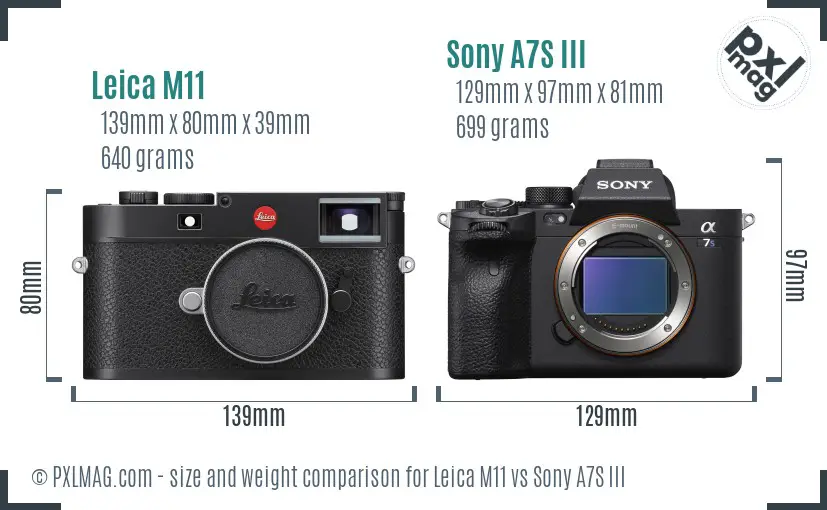 Leica M11 vs Sony A7S III size comparison