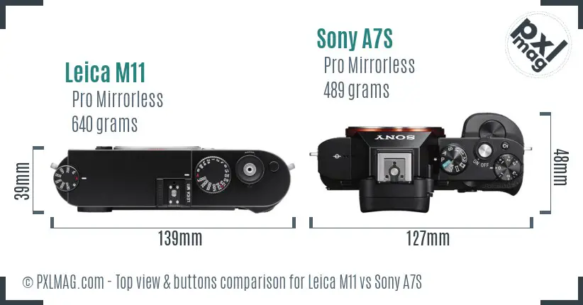 Leica M11 vs Sony A7S top view buttons comparison