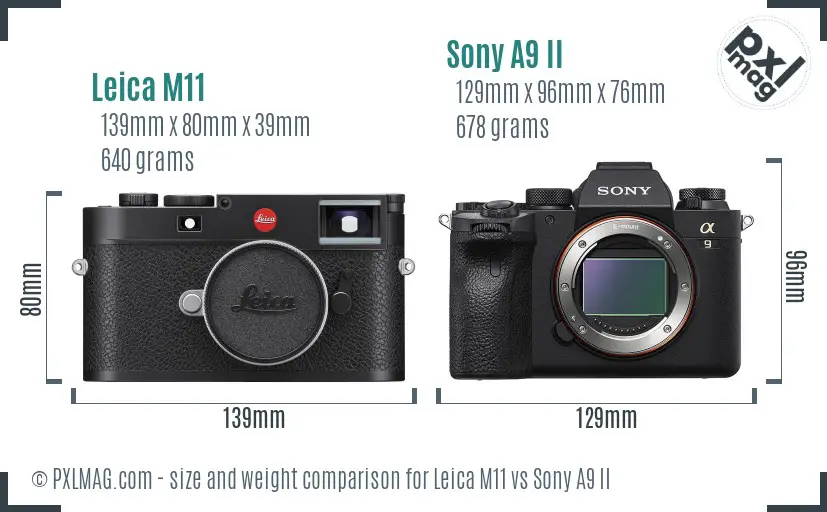 Leica M11 vs Sony A9 II size comparison