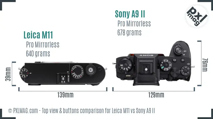 Leica M11 vs Sony A9 II top view buttons comparison