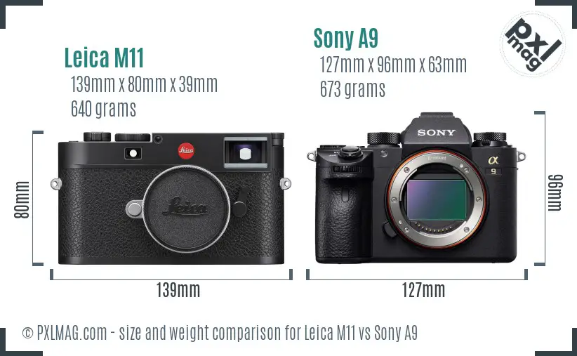 Leica M11 vs Sony A9 size comparison