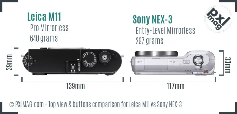 Leica M11 vs Sony NEX-3 top view buttons comparison