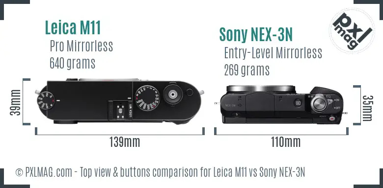 Leica M11 vs Sony NEX-3N top view buttons comparison