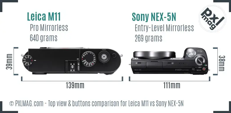 Leica M11 vs Sony NEX-5N top view buttons comparison