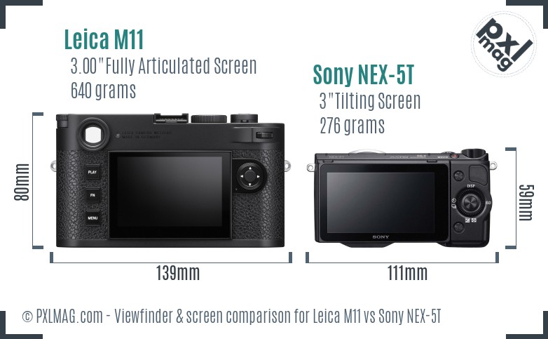 Leica M11 vs Sony NEX-5T Screen and Viewfinder comparison