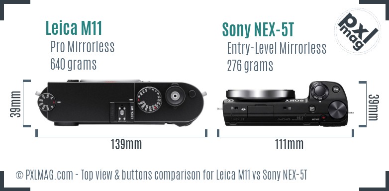 Leica M11 vs Sony NEX-5T top view buttons comparison