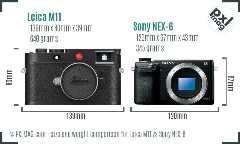 Leica M11 vs Sony NEX-6 size comparison