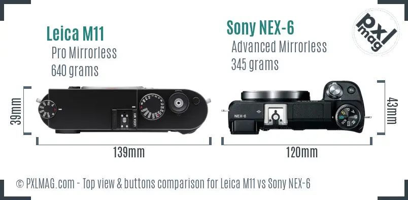 Leica M11 vs Sony NEX-6 top view buttons comparison