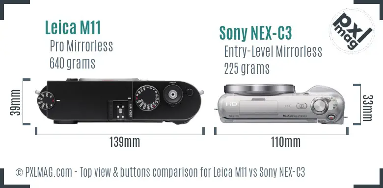 Leica M11 vs Sony NEX-C3 top view buttons comparison Leica M11 vs Sony NEX-C3 top view buttons comparison