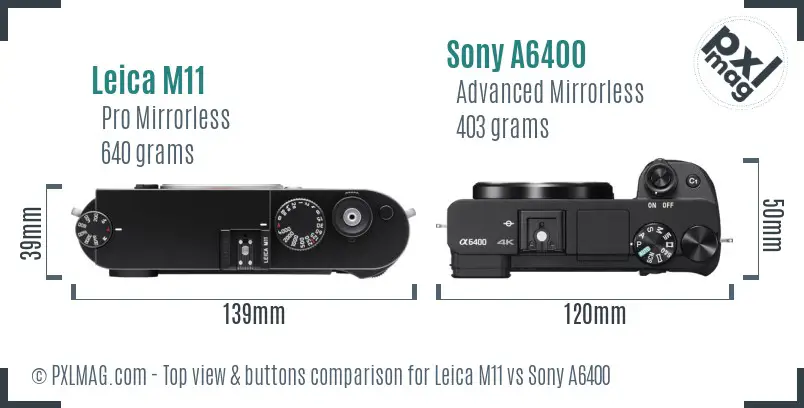 Leica M11 vs Sony A6400 top view buttons comparison