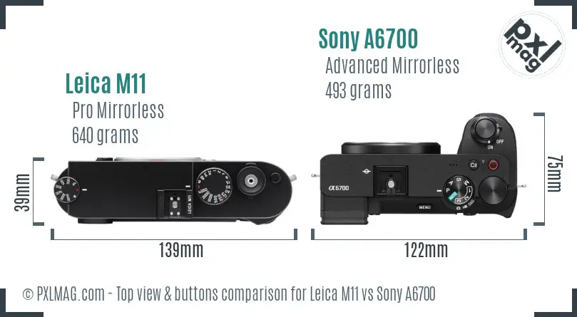 Leica M11 vs Sony A6700 top view buttons comparison Leica M11 vs Sony A6700 top view buttons comparison