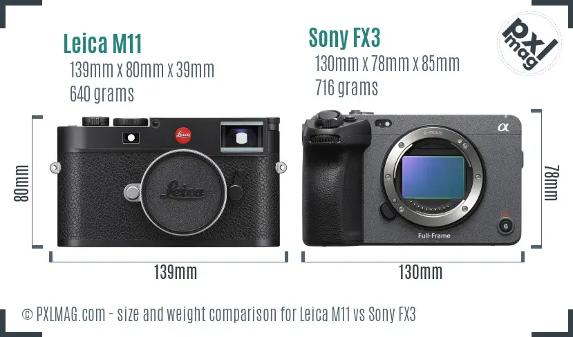 Leica M11 vs Sony FX3 size comparison