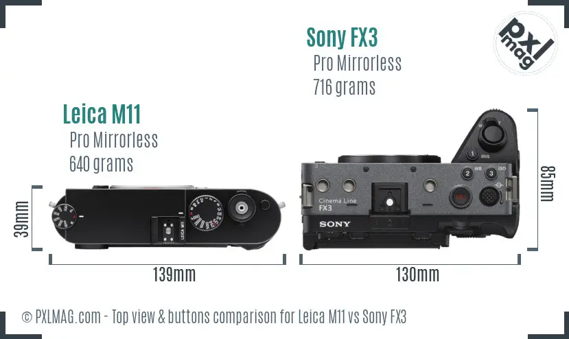 Leica M11 vs Sony FX3 top view buttons comparison