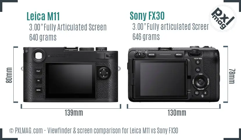 Leica M11 vs Sony FX30 Screen and Viewfinder comparison