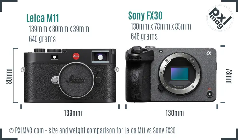 Leica M11 vs Sony FX30 size comparison