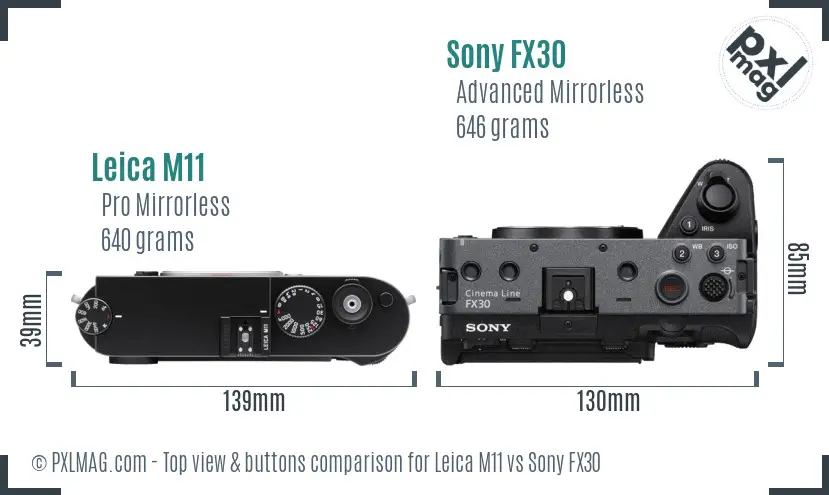 Leica M11 vs Sony FX30 top view buttons comparison